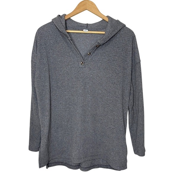 OLD NAVY Gray Ribbed Pullover Hoodie, Medium - Picture 1 of 8